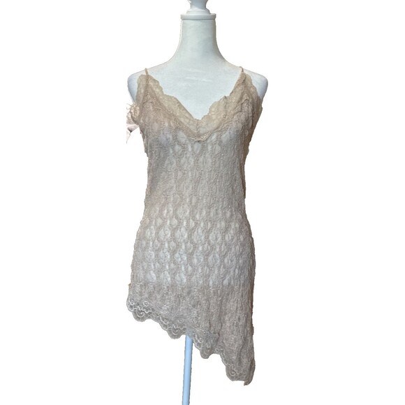 H&M Dresses & Skirts - H&M BeigeNWT Sheer Lingerie Slip Dress M Lace Camisole Asymmetrical Hem Coquette